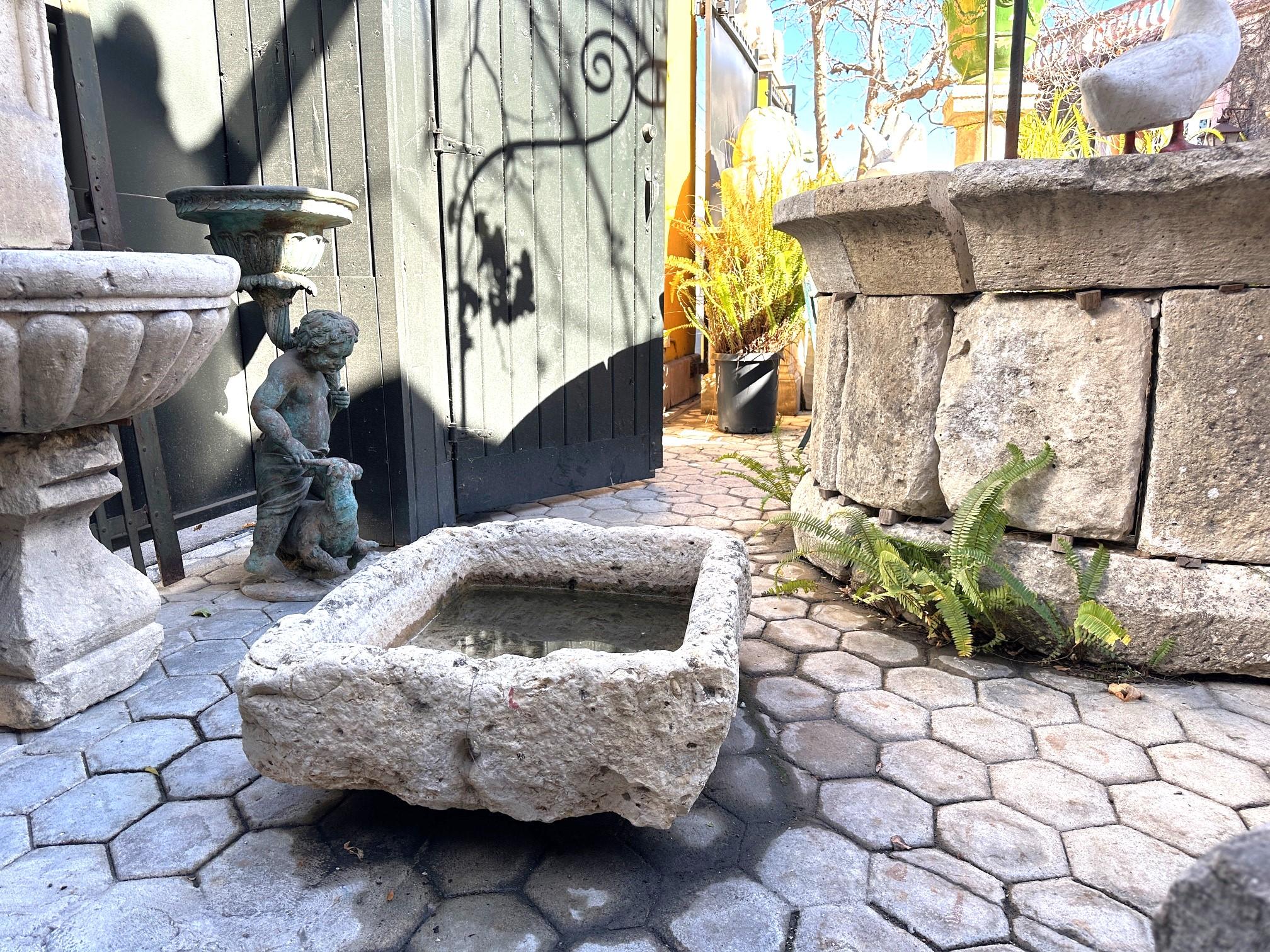 Hand Carved Stone Container Trough Farm Sink Fountain Basin Antiques LA Fire pit For Sale 8
