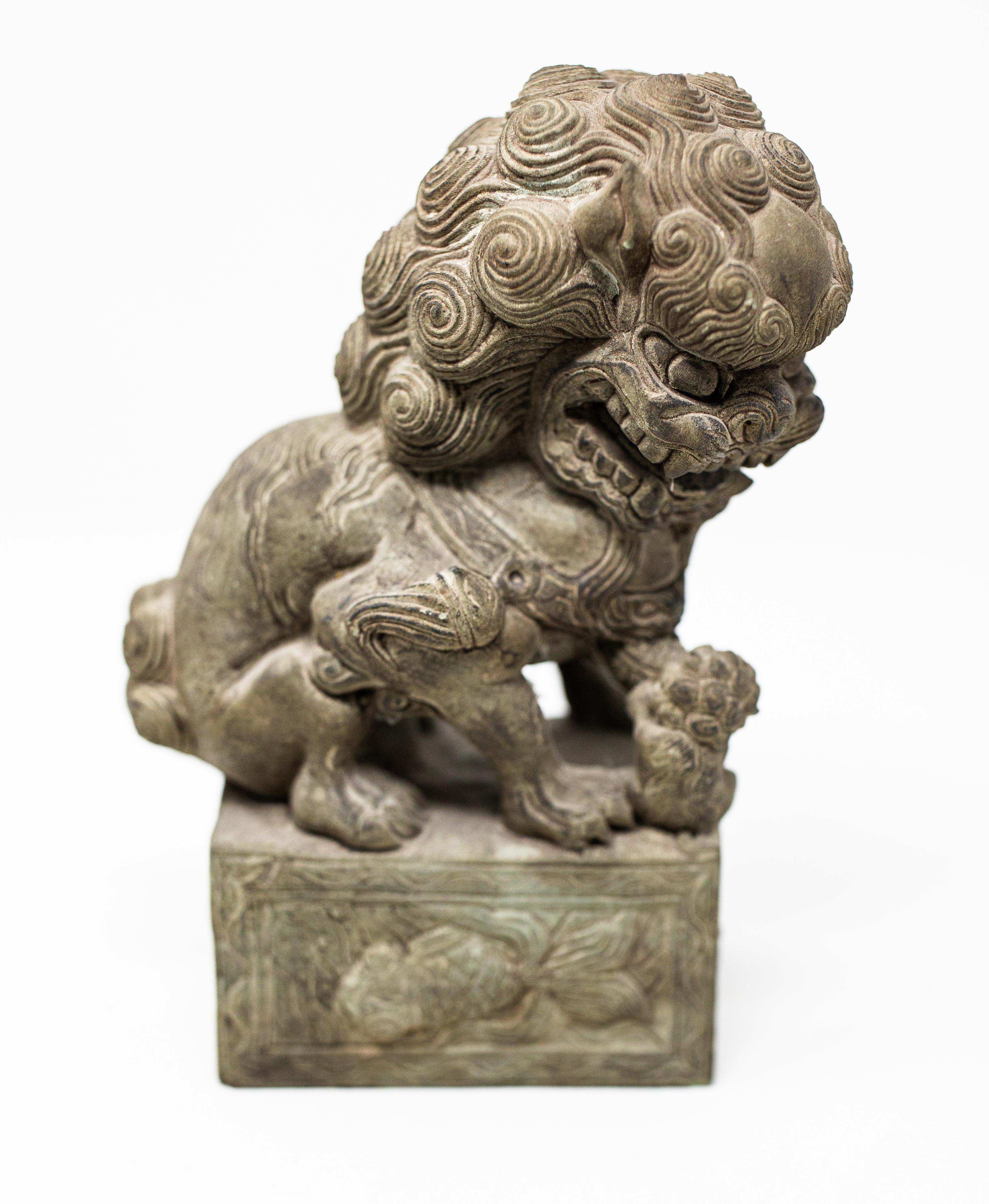 Chinese Hand Carved Stone Foo Dog