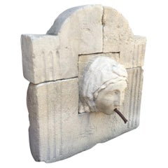 Antique Hand Carved Stone Fountain Head Spout Backsplash Antiques Rustic Wall Mount CA