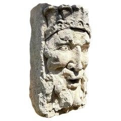 Hand Carved Stone Fountain Head Spout backsplash Antiques rustic wall mount king