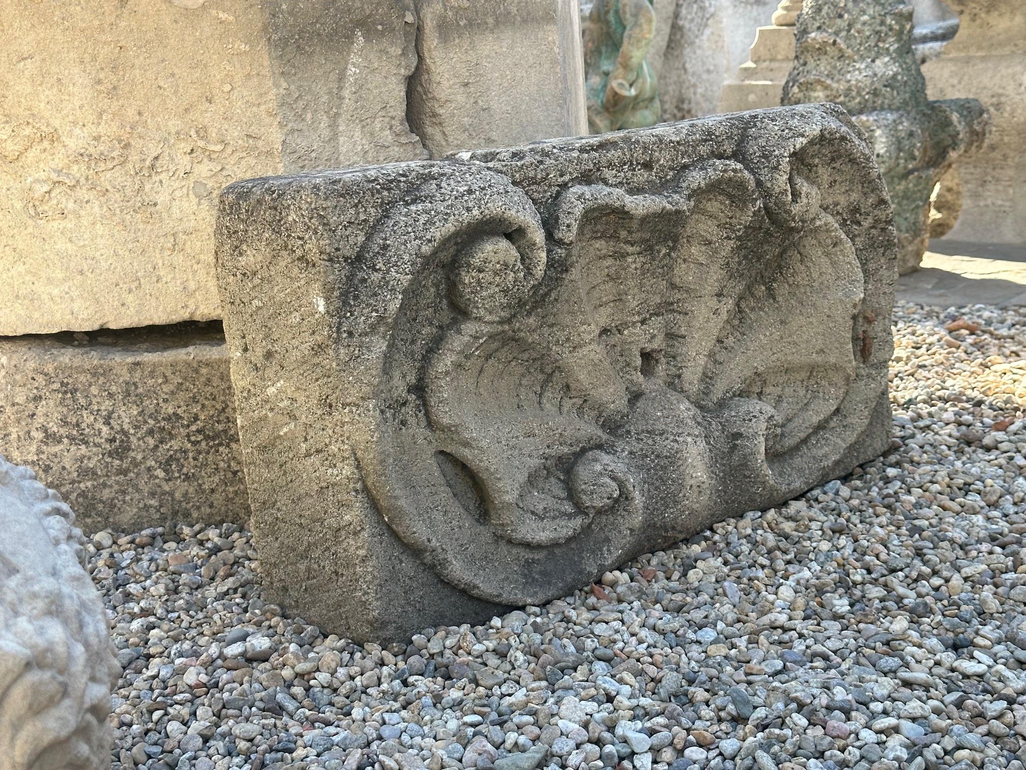 French Hand Carved Stone Fountain Head Spout backsplash Rustic wall Mount Seashell CA