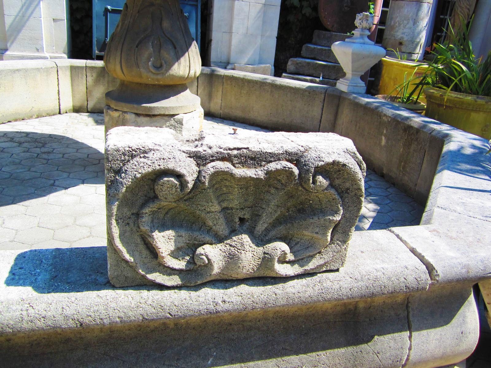18th Century and Earlier Hand Carved Stone Fountain Head Spout backsplash Rustic wall Mount Seashell CA