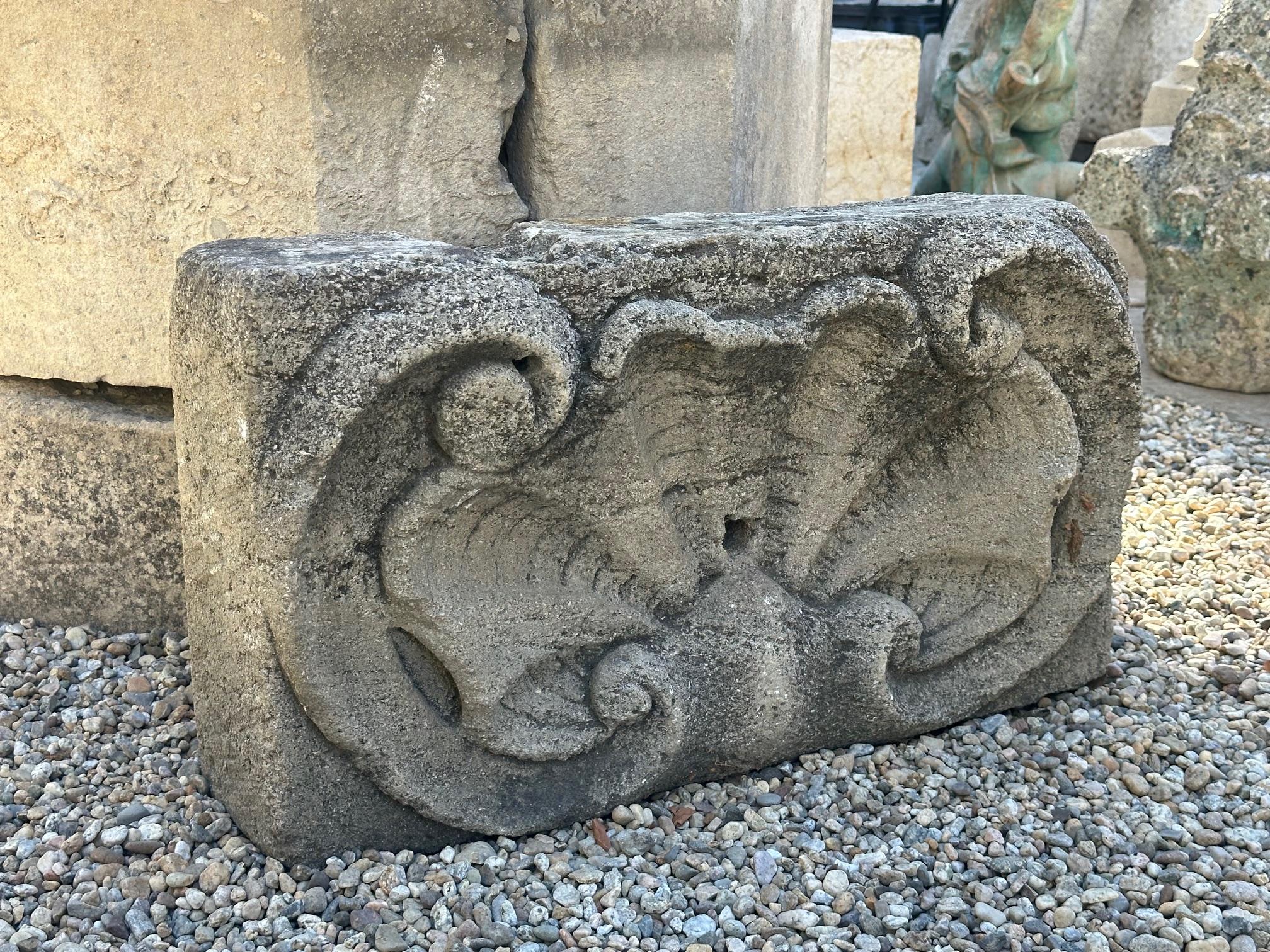Hand Carved Stone Fountain Head Spout backsplash Rustic wall Mount Seashell CA 3