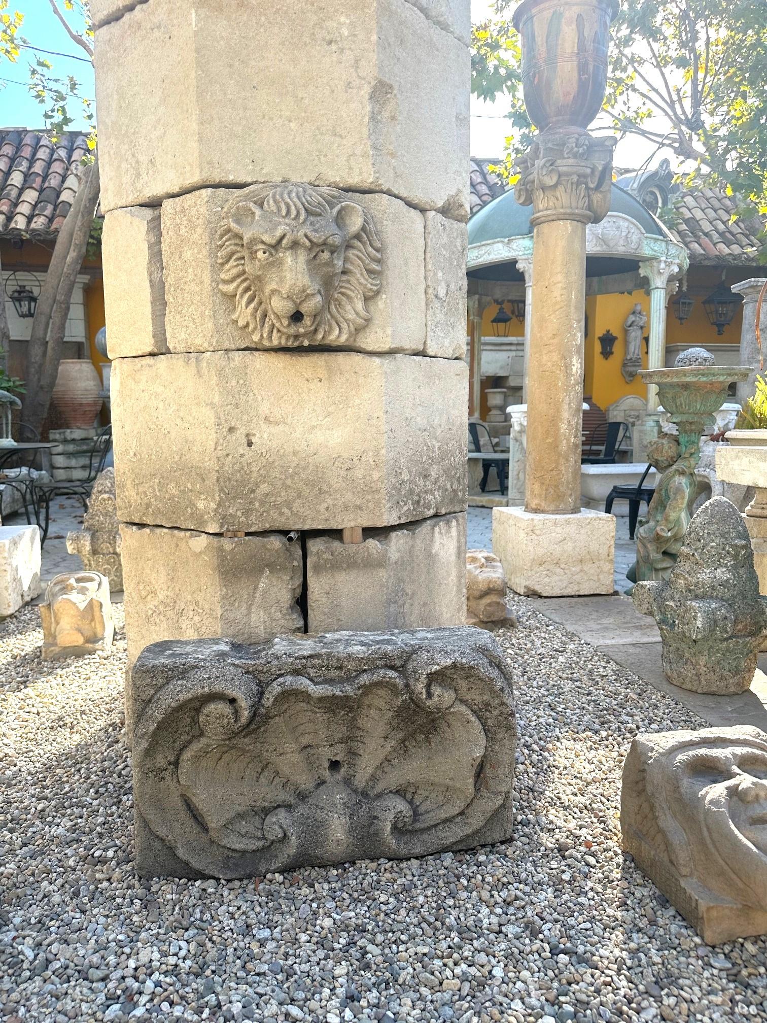 Hand Carved Stone Fountain Head Spout backsplash Rustic wall Mount Seashell CA 5