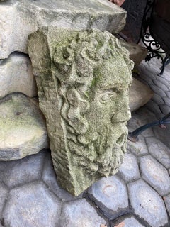 Hand Carved Stone Fountain Head Wall Mount Sculpture Spout Water Feature Antique