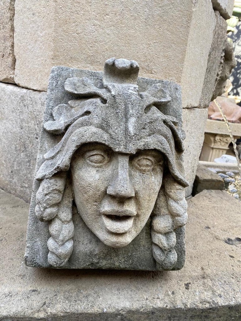 Hand Carved Stone Fountain Head Wall Mount Sculpture Spout Water