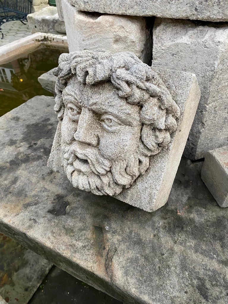 Hand Carved Stone Fountain Head Wall Mount Sculpture Spout Water Feature Antique For Sale at 1stDibs
