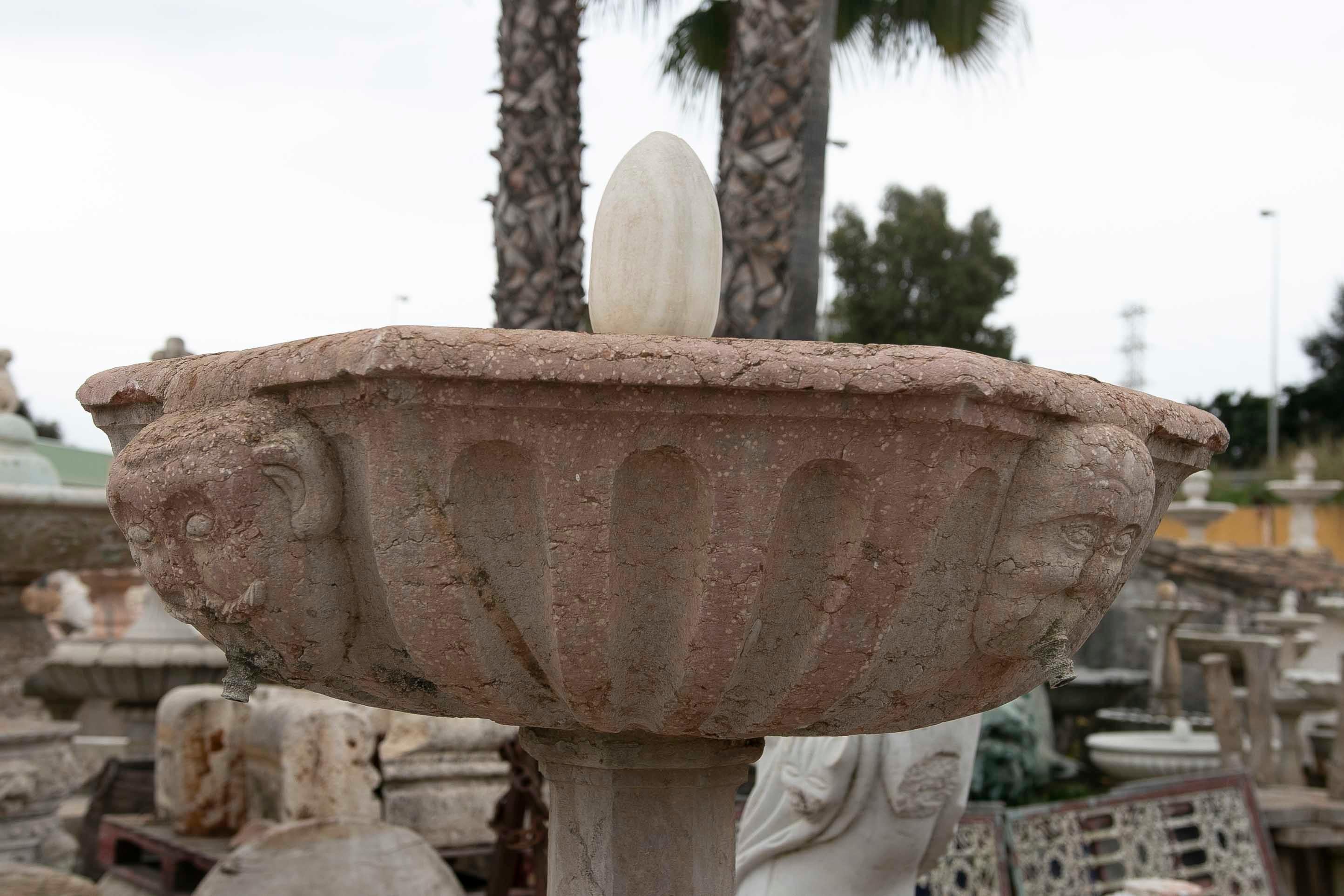 Hand-Carved Stone Fountain with a Plate Decorated with Faces For Sale 5