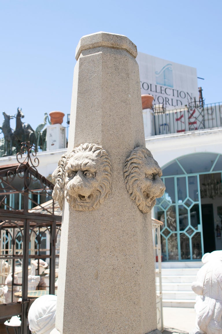 Hand Carved Stone Fountain with Lion Head Spouts in the Style of ...