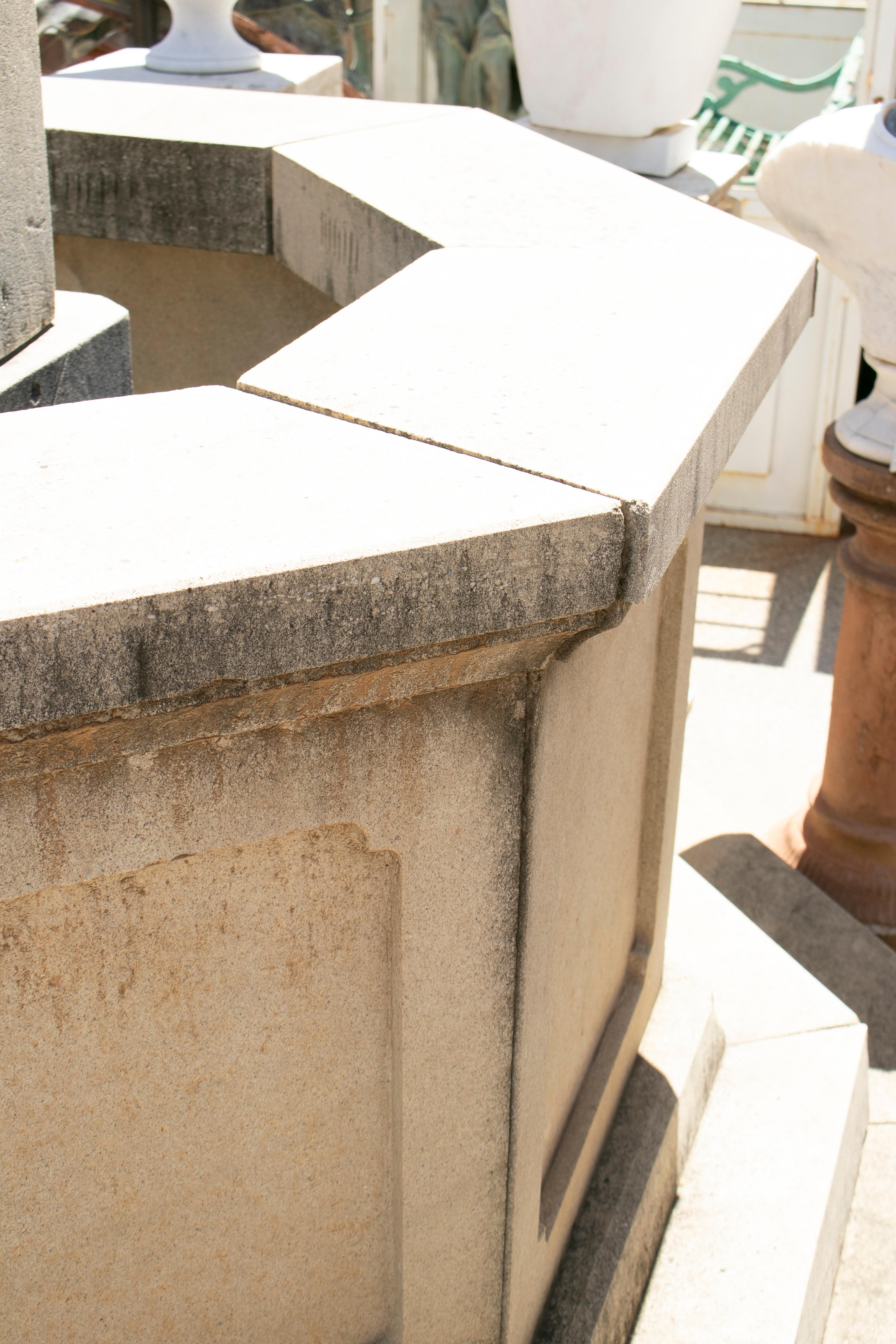 Hand Carved Stone Fountain with Lion Head Spouts in the Style of ...