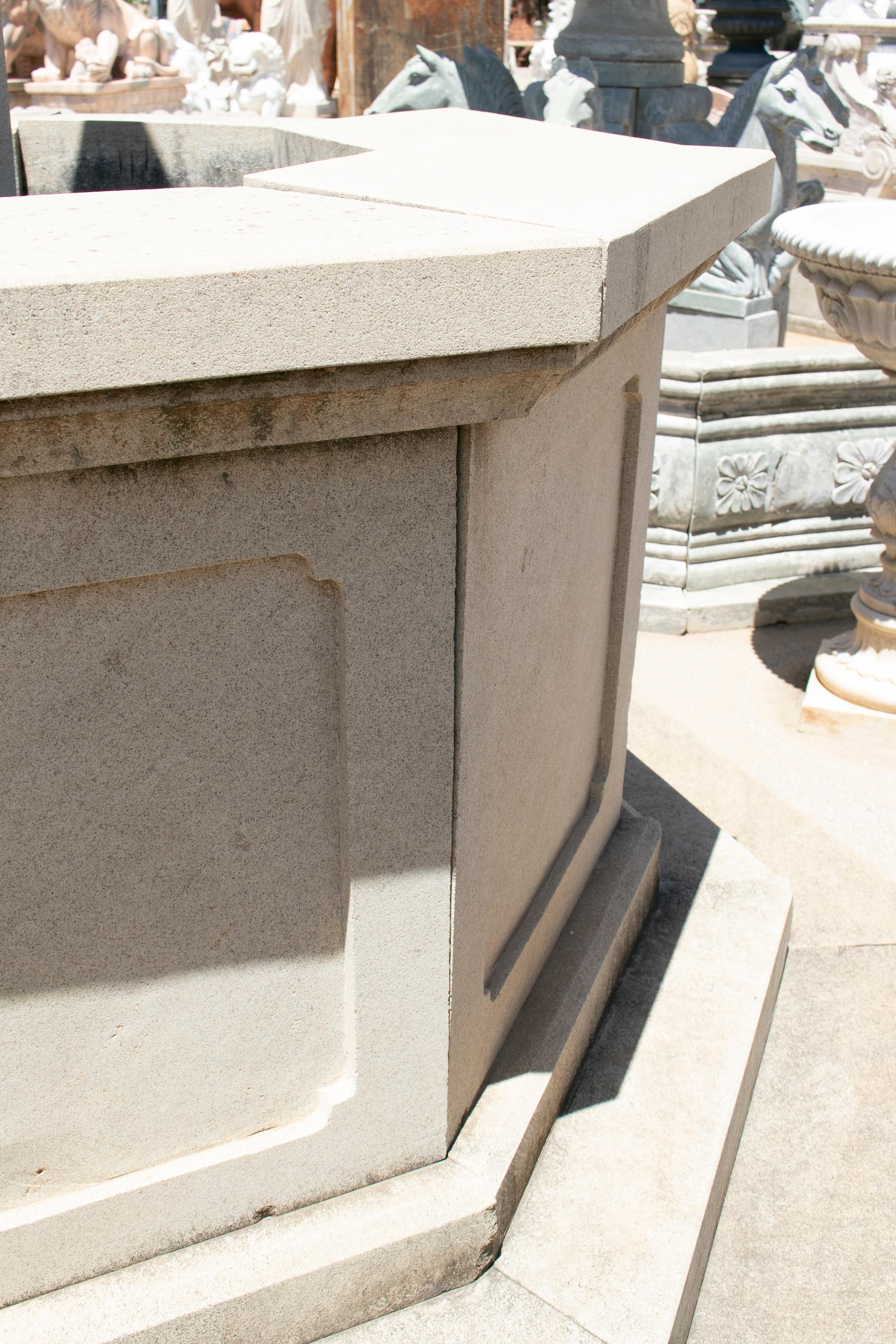 Hand Carved Stone Fountain with Lion Head Spouts in the Style of ...