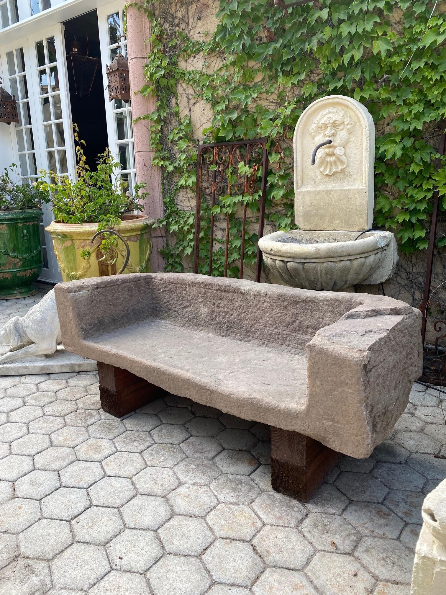 Hand-Carved Hand Carved Stone Garden Bench Seat Decorative Element Antiques LA CA Dealer