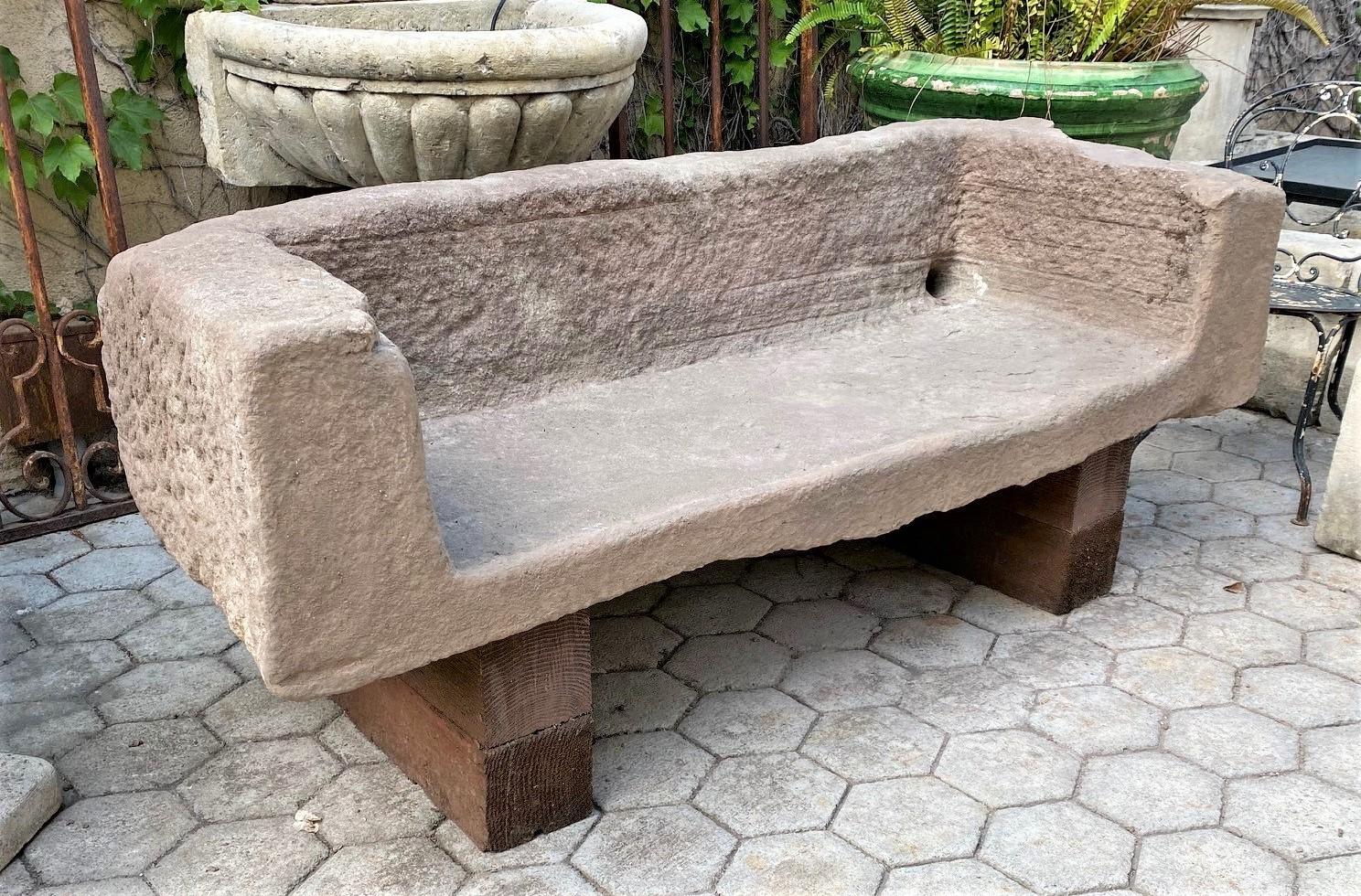 Hand Carved Stone Garden Bench Seat Decorative Element Antiques LA CA Dealer 3