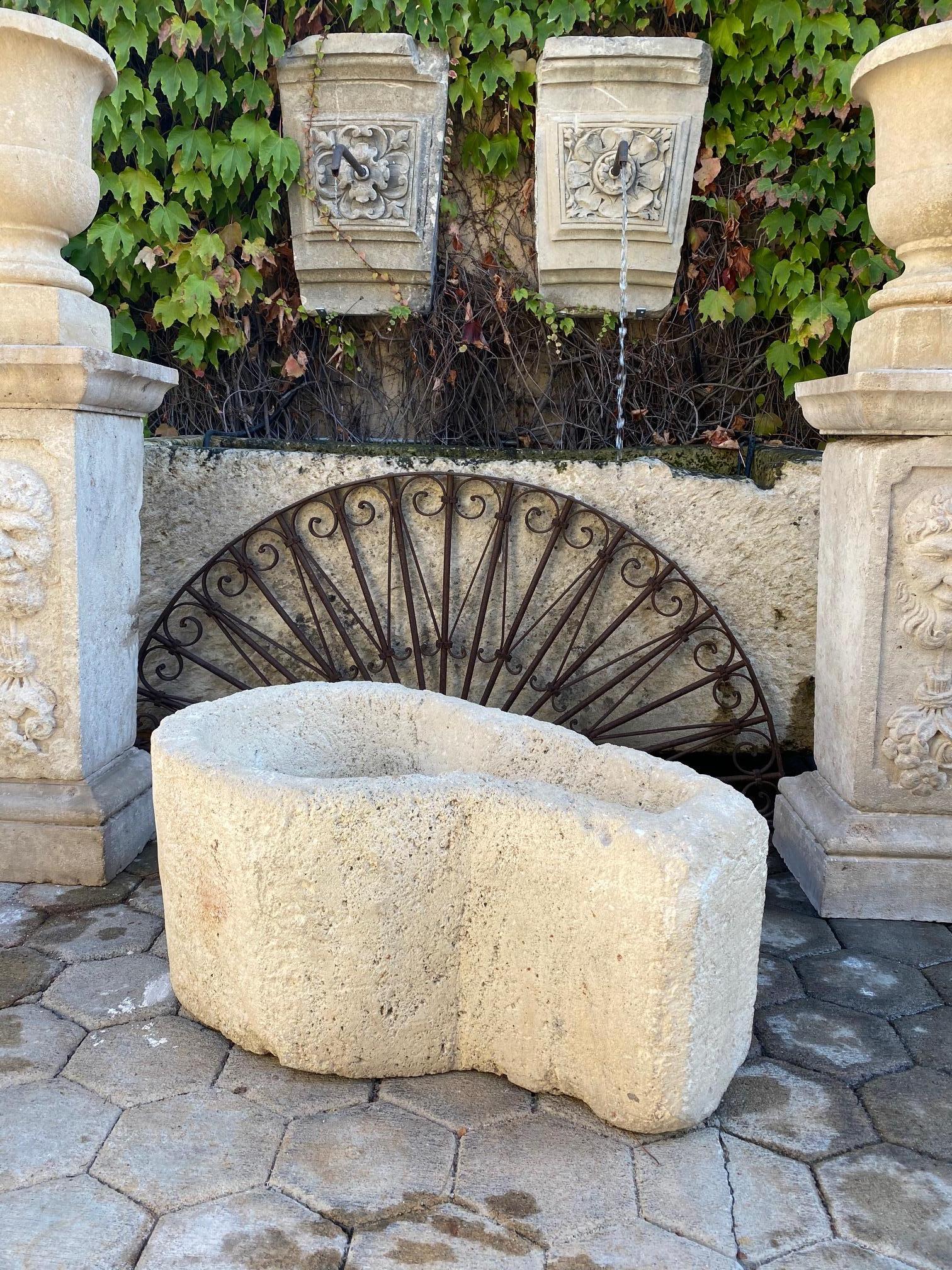 Used in the fabrication du jambon Maître jambonnier . 18th / 19th century water Jambonier of hand carved stone container to dry cure the ham. This trough basin could be installed with a simple bronze metal spout to create a charming garden water