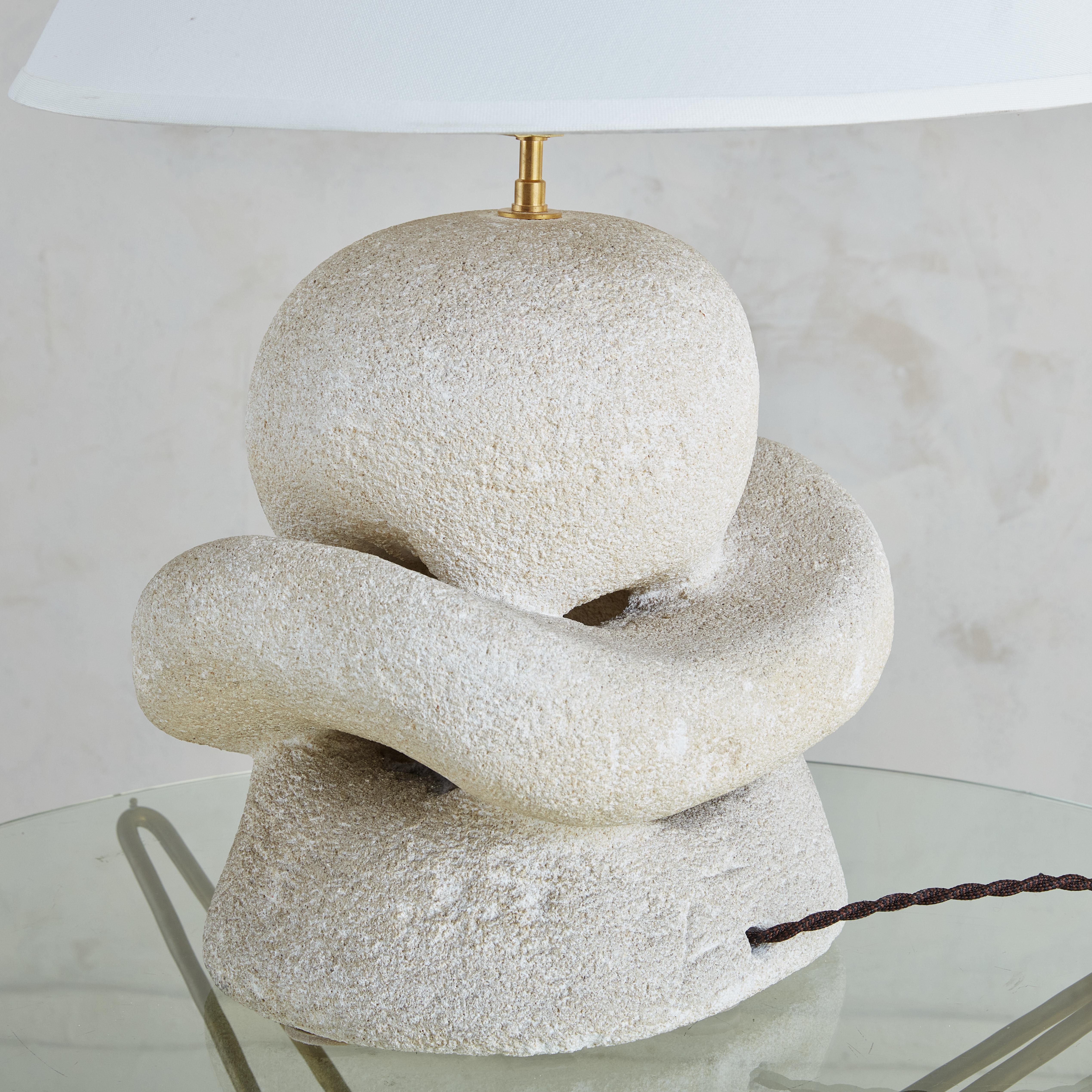 Mid-20th Century Hand Carved Stone Lamp by Albert Tormos, France 1970s For Sale