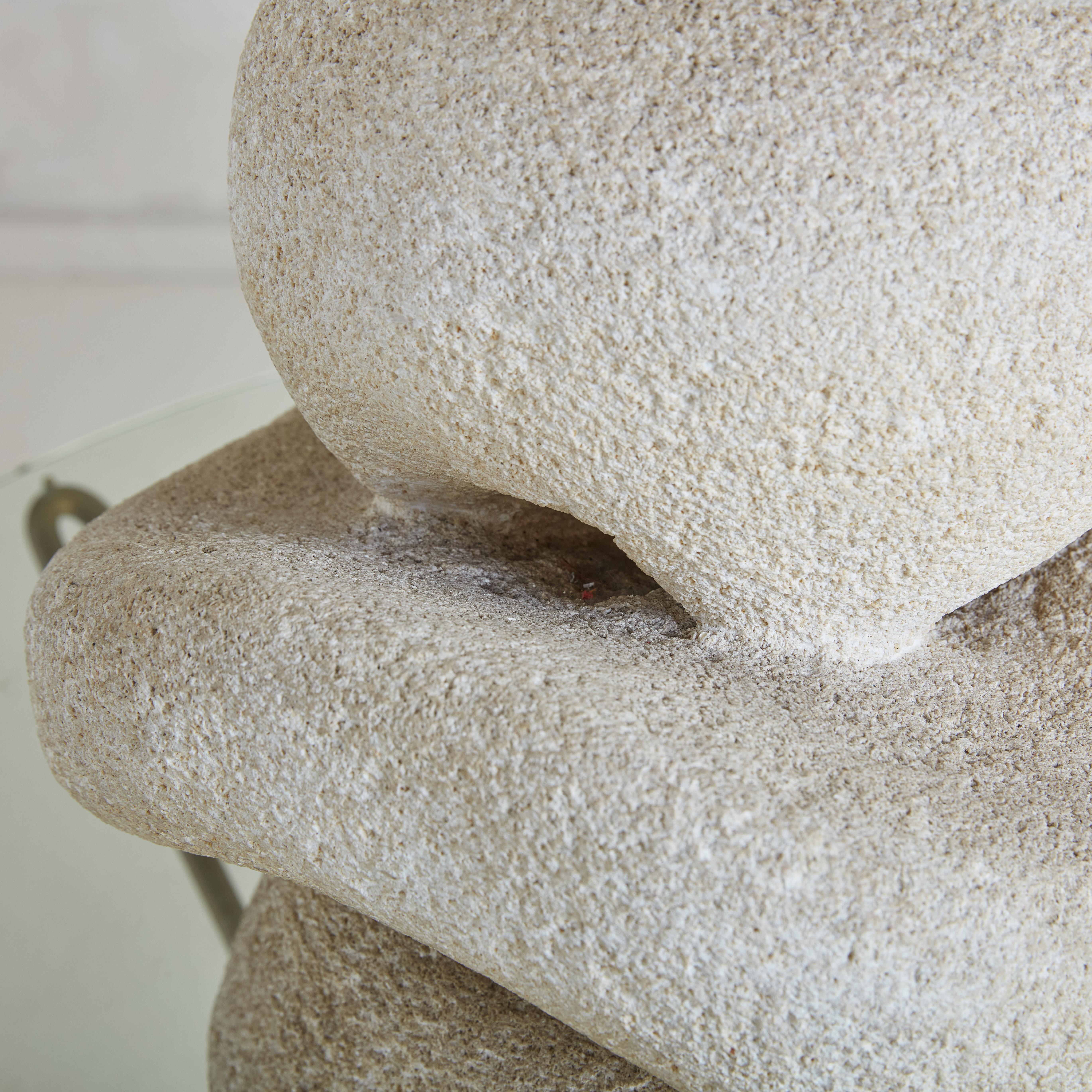 Limestone Hand Carved Stone Lamp by Albert Tormos, France 1970s For Sale