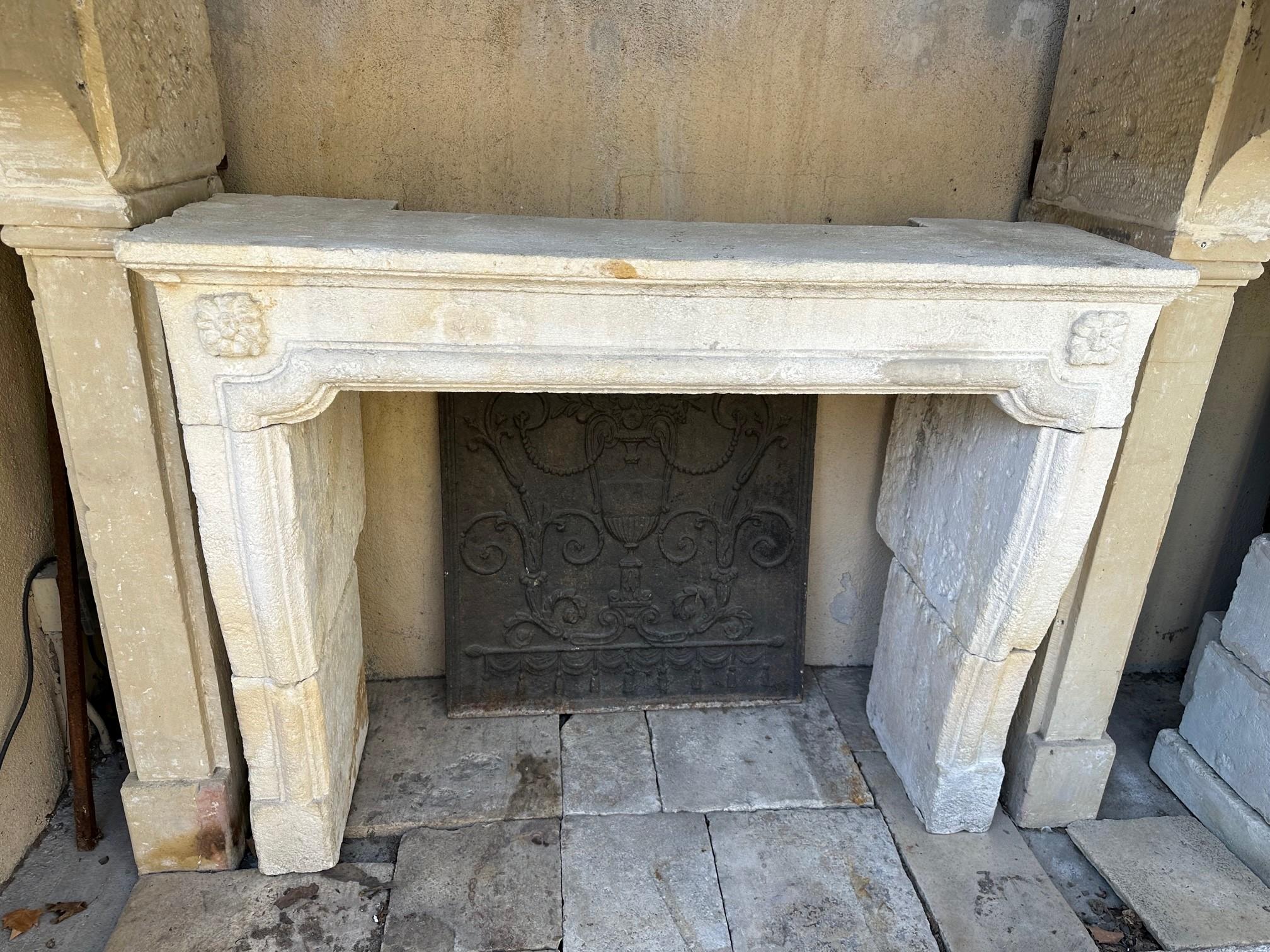 Hand Carved Stone Limestone Simple Rustic Fireplace Mantle Surround Antiques CA For Sale 5