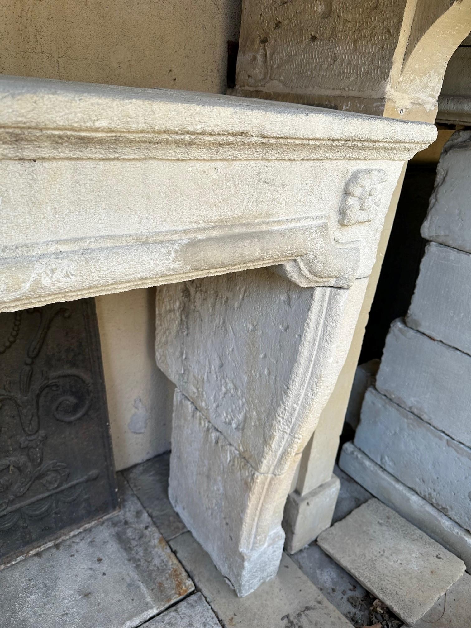 Hand Carved Stone Limestone Simple Rustic Fireplace Mantle Surround Antiques CA For Sale 6