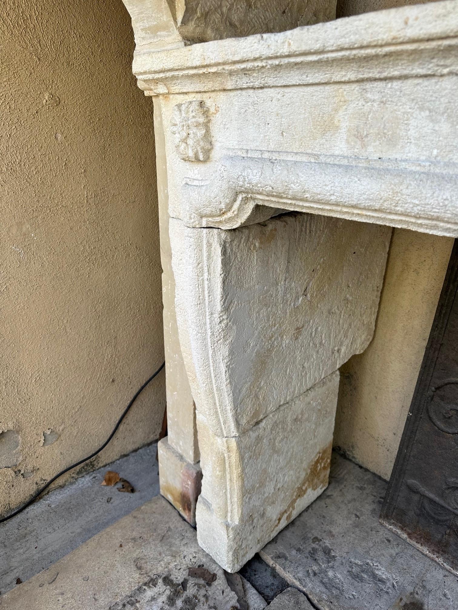 Hand Carved Stone Limestone Simple Rustic Fireplace Mantle Surround Antiques CA For Sale 7