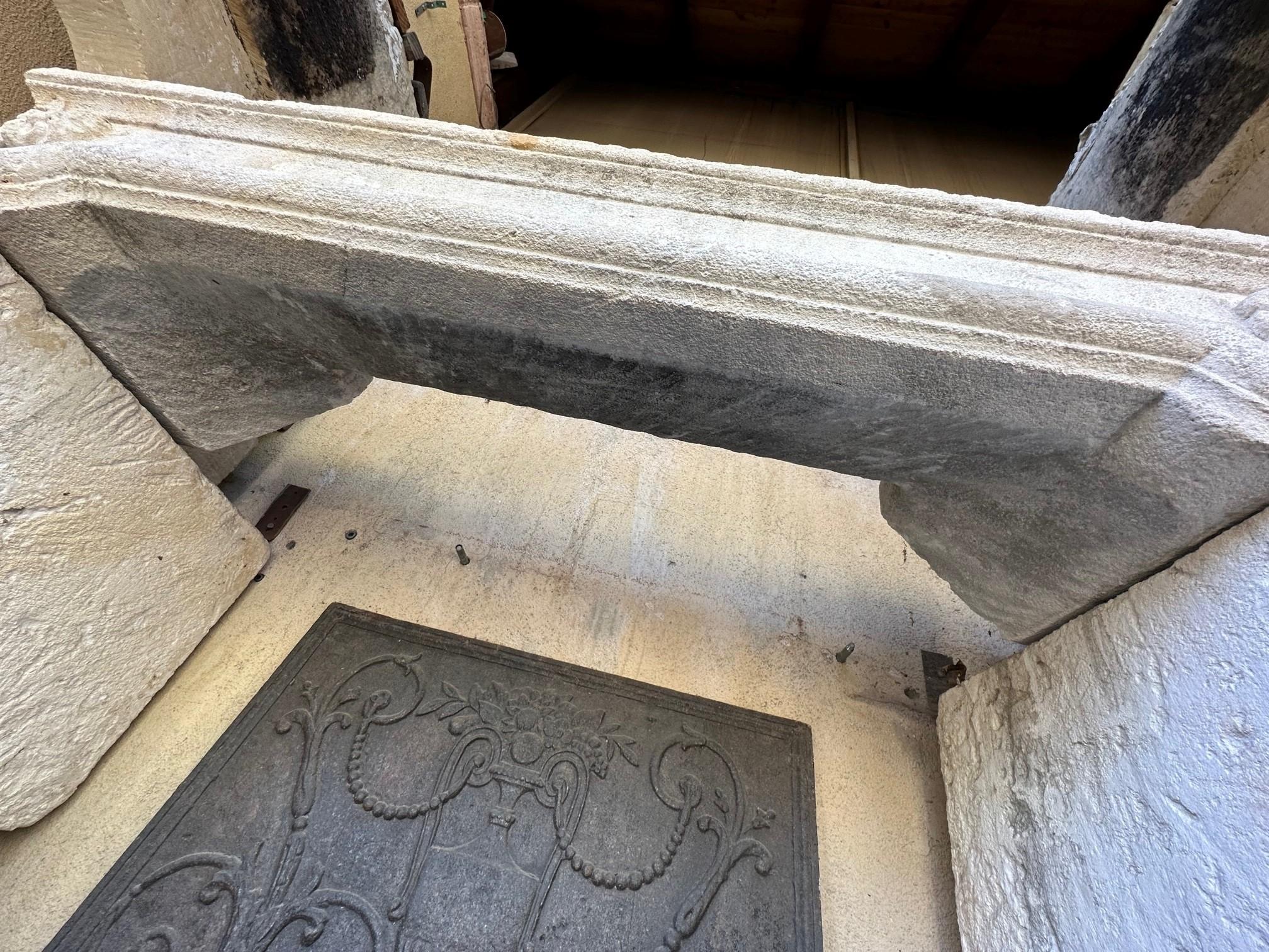Hand Carved Stone Limestone Simple Rustic Fireplace Mantle Surround Antiques CA For Sale 8