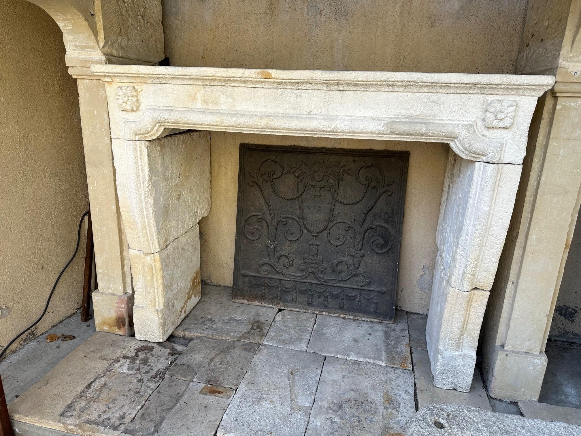 Hand Carved Stone Limestone Simple Rustic Fireplace Mantle Surround Antiques CA For Sale 9