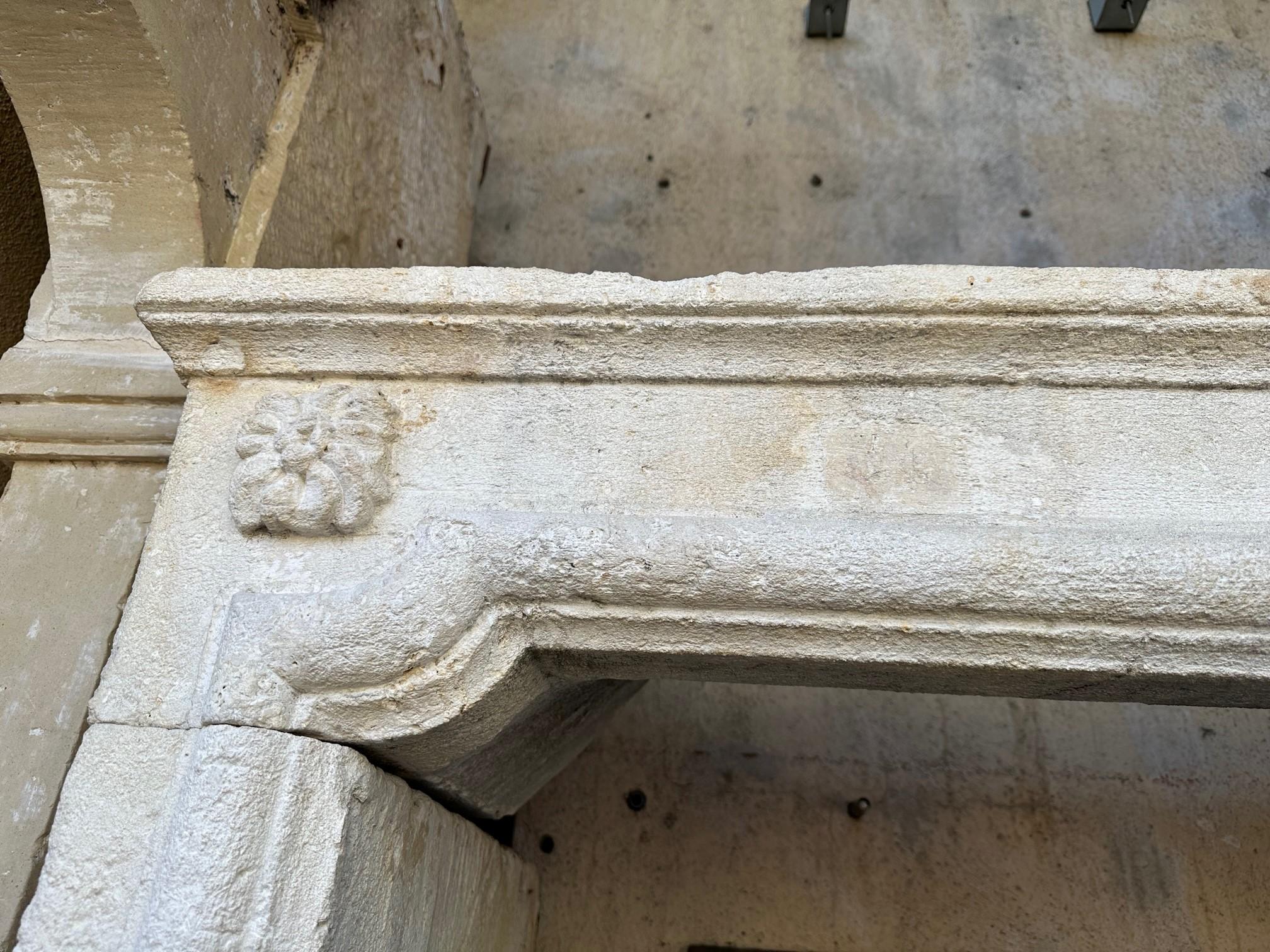 Hand Carved Stone Limestone Simple Rustic Fireplace Mantle Surround Antiques CA For Sale 10