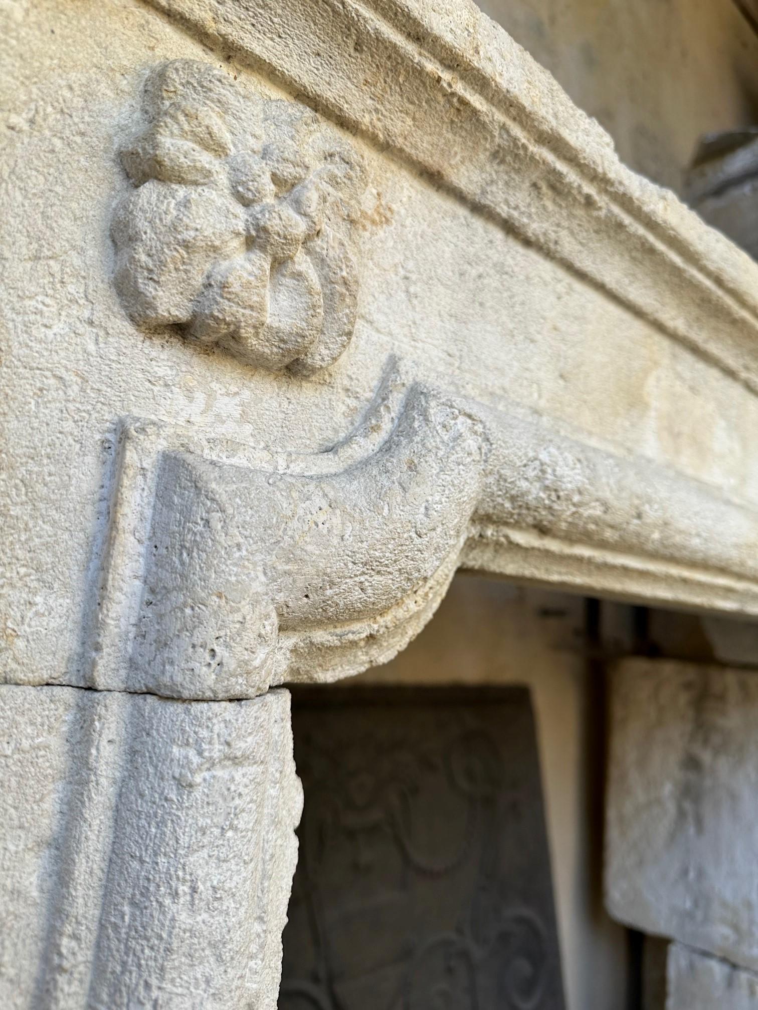 Hand Carved Stone Limestone Simple Rustic Fireplace Mantle Surround Antiques CA For Sale 12