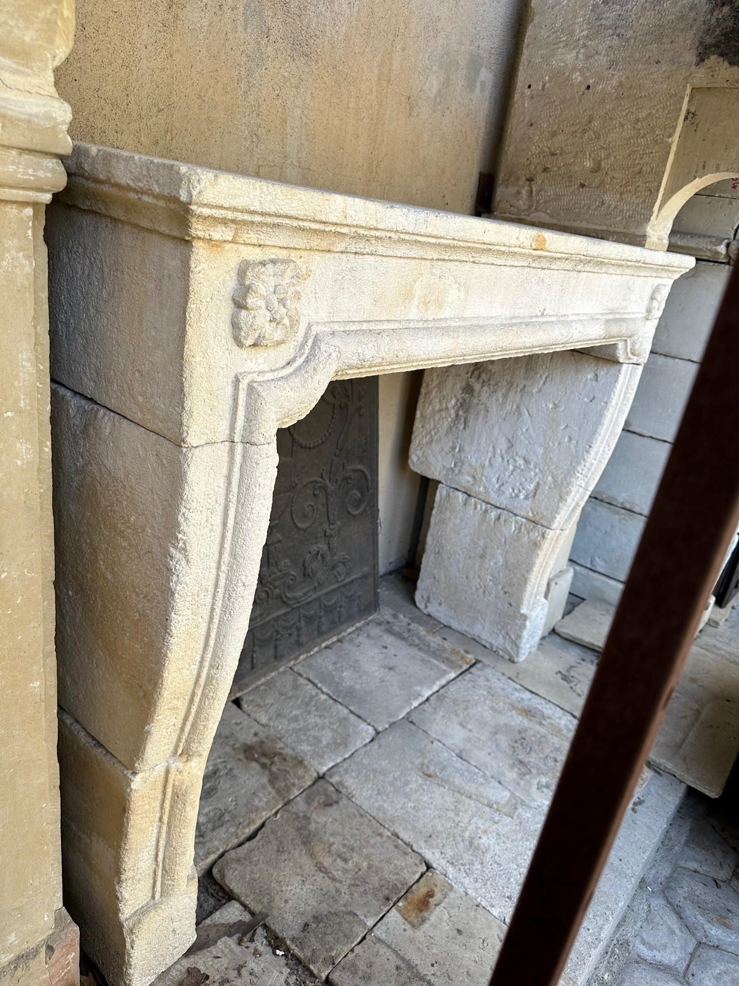Hand Carved Stone Limestone Simple Rustic Fireplace Mantle Surround Antiques CA For Sale 13