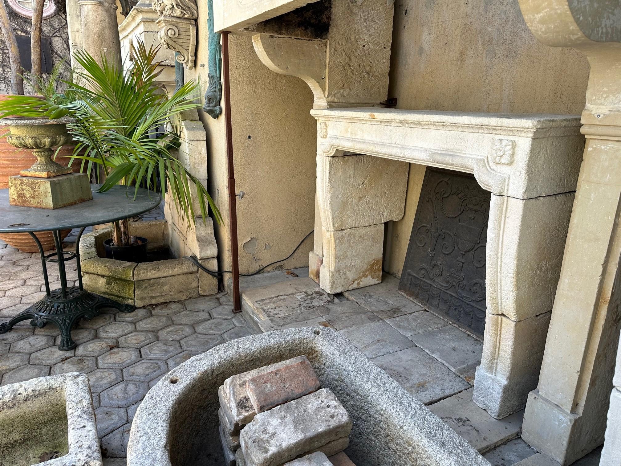Louis XVI Hand Carved Stone Limestone Simple Rustic Fireplace Mantle Surround Antiques CA For Sale