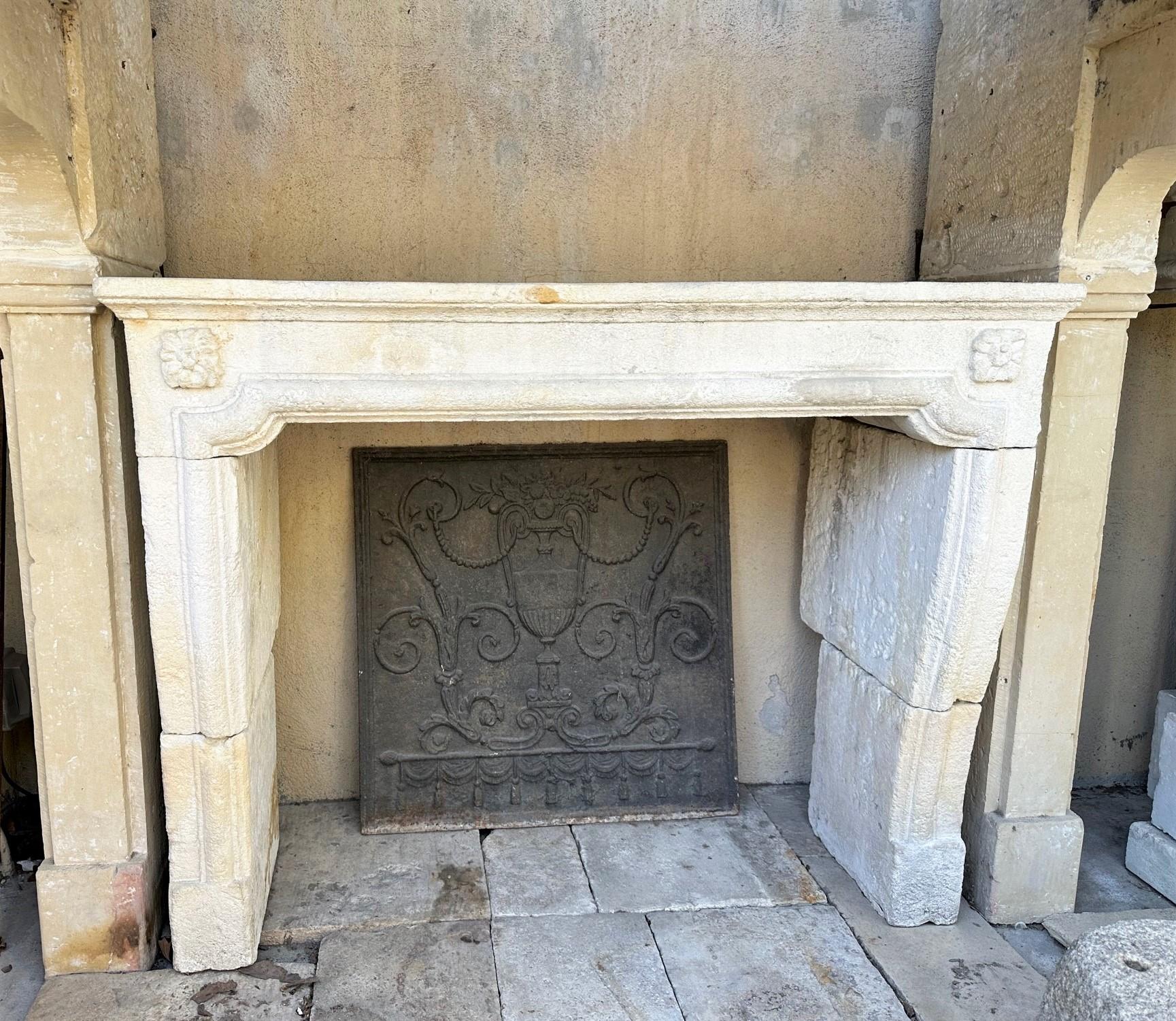 French Hand Carved Stone Limestone Simple Rustic Fireplace Mantle Surround Antiques CA For Sale