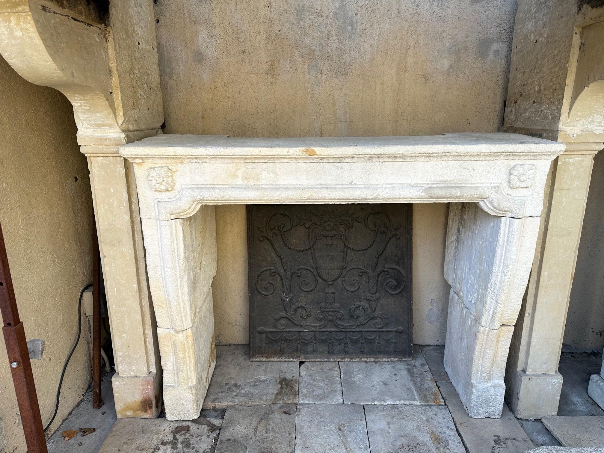 Hand Carved Stone Limestone Simple Rustic Fireplace Mantle Surround Antiques CA For Sale 1