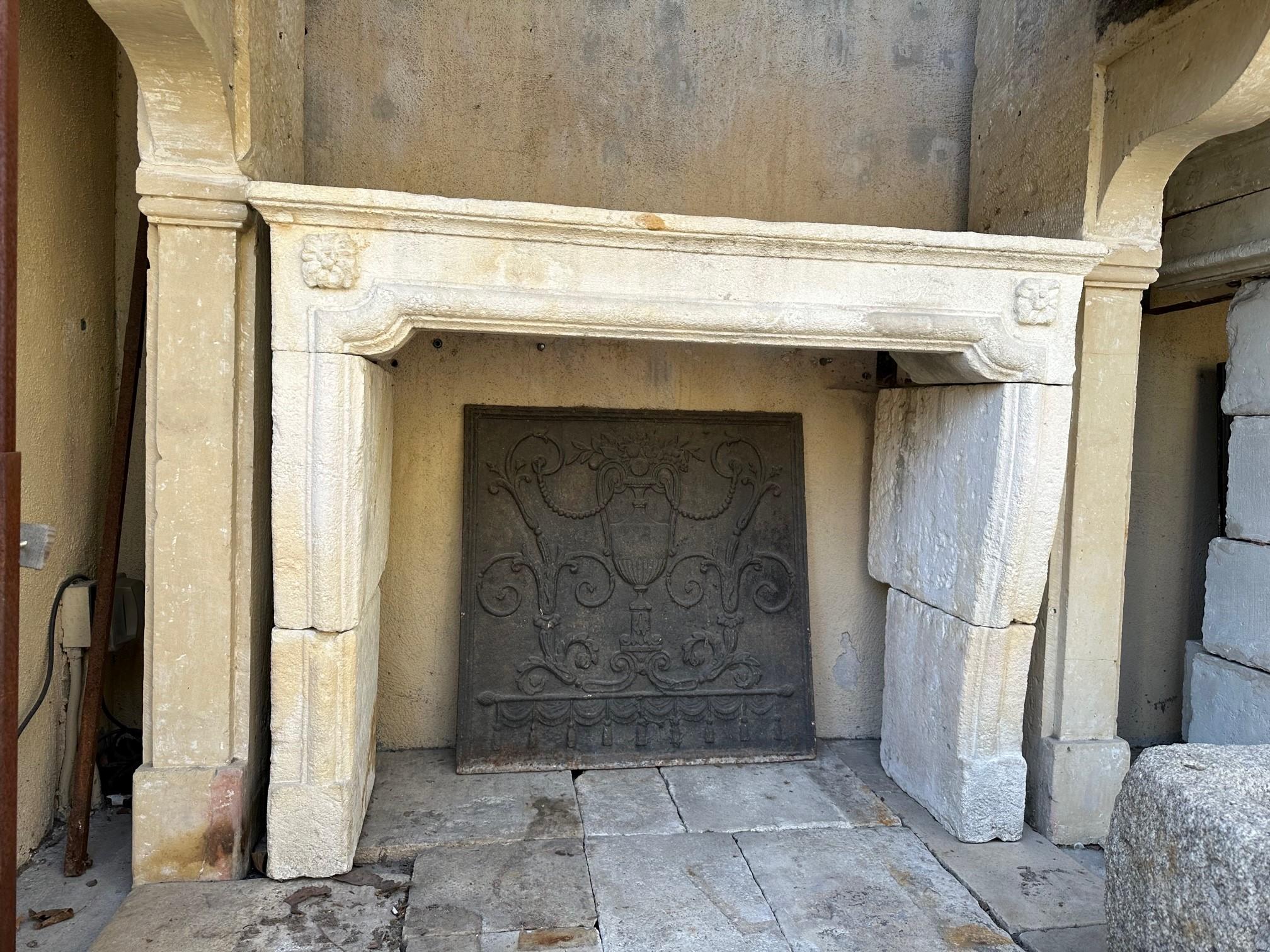 Hand Carved Stone Limestone Simple Rustic Fireplace Mantle Surround Antiques CA For Sale 2
