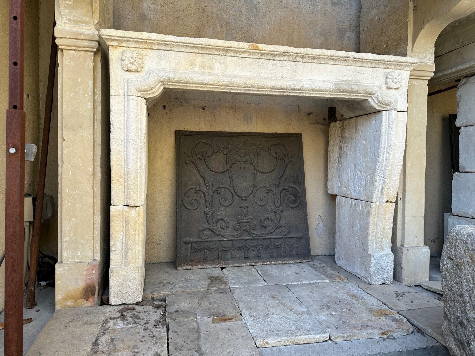 Hand Carved Stone Limestone Simple Rustic Fireplace Mantle Surround Antiques CA For Sale 3