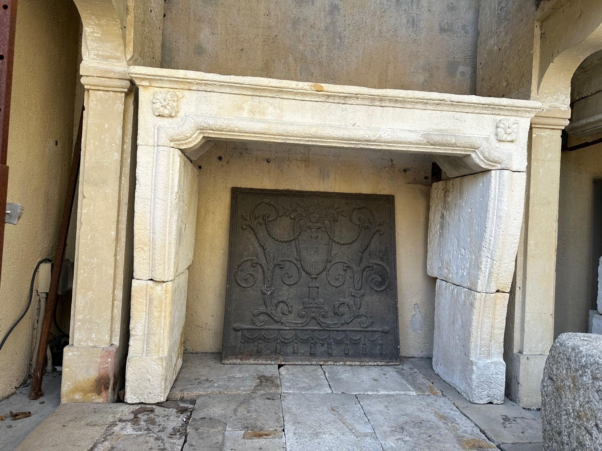 Hand Carved Stone Limestone Simple Rustic Fireplace Mantle Surround Antiques CA For Sale 4