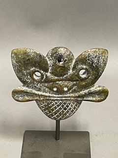 Hand Carved Stone Mask On Metal Stand, China, Contemporary