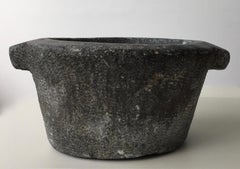 Antique Hand-Carved Black Grey Stone Mortar, 18th Century