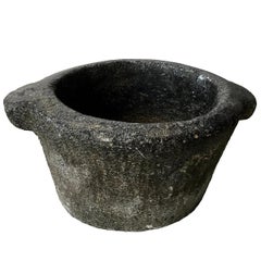 Antique Hand-Carved Black Grey Stone Mortar, 18th Century