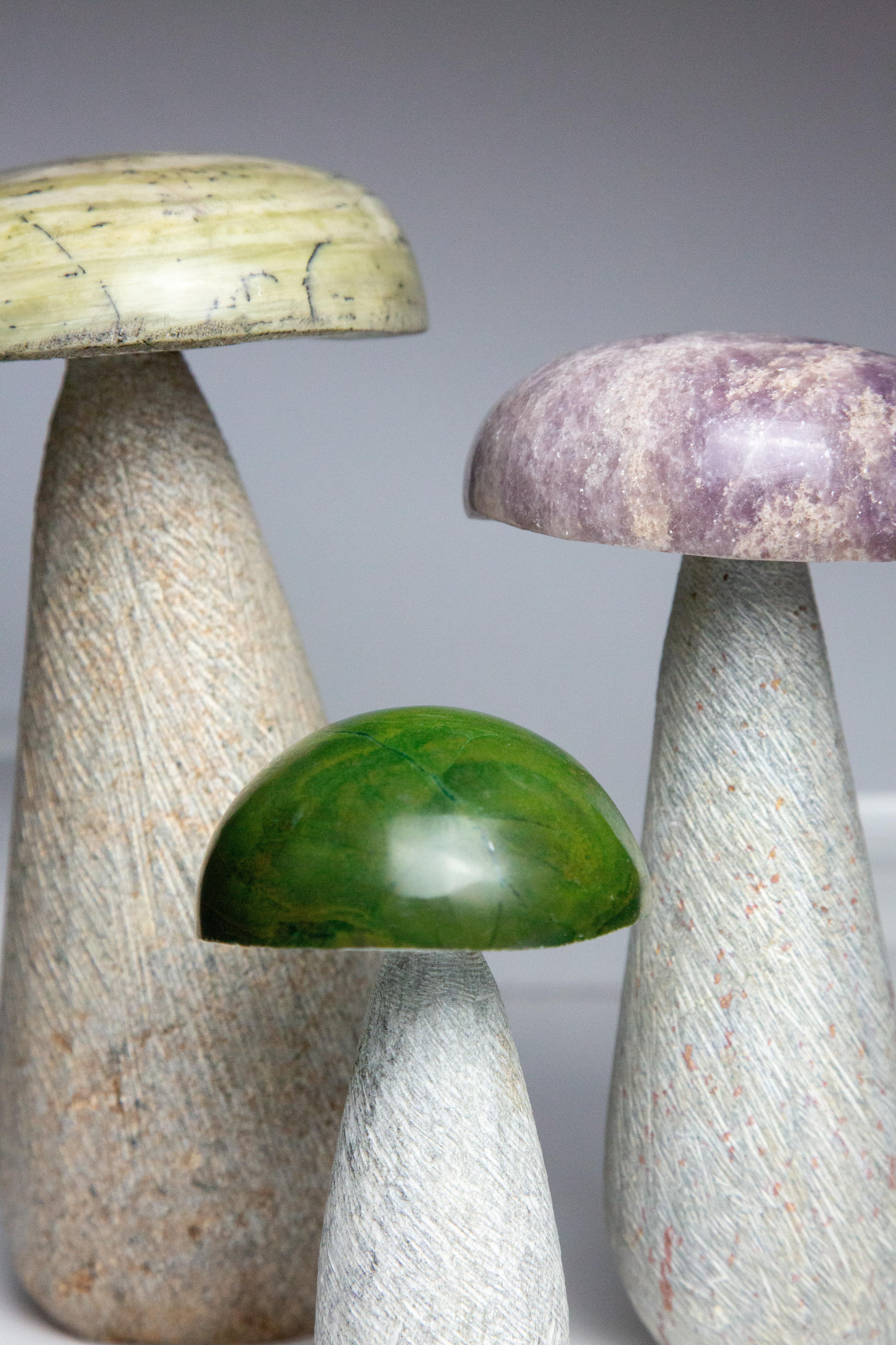 Hand Carved Stone Mushrooms In New Condition In New York, NY