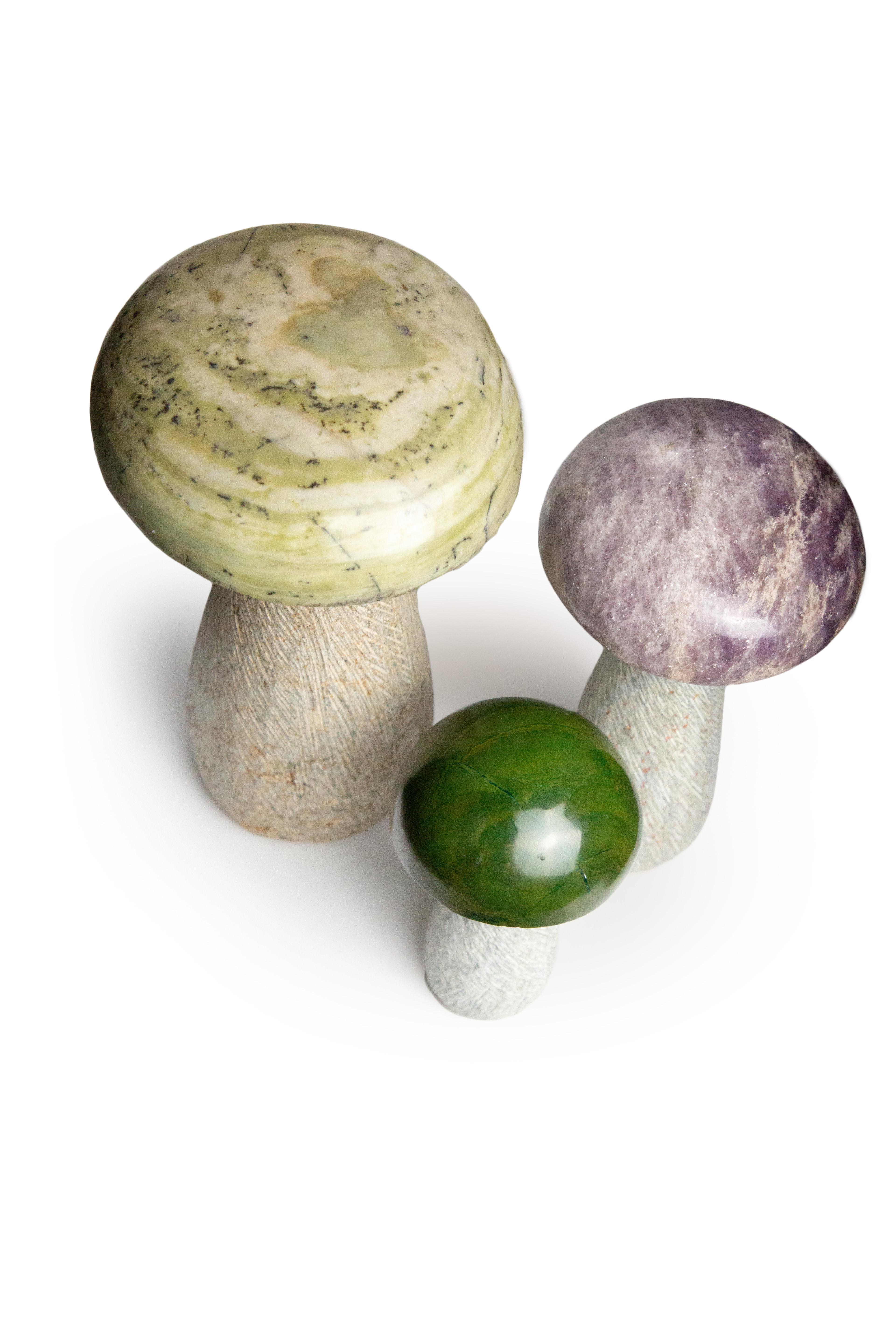 Contemporary Hand Carved Stone Mushrooms