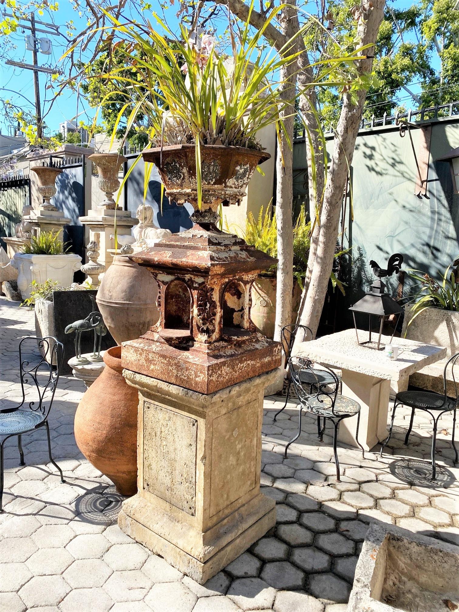 Hand Carved Stone Pedestal Column Post Fountain Base Center block center piece For Sale 11