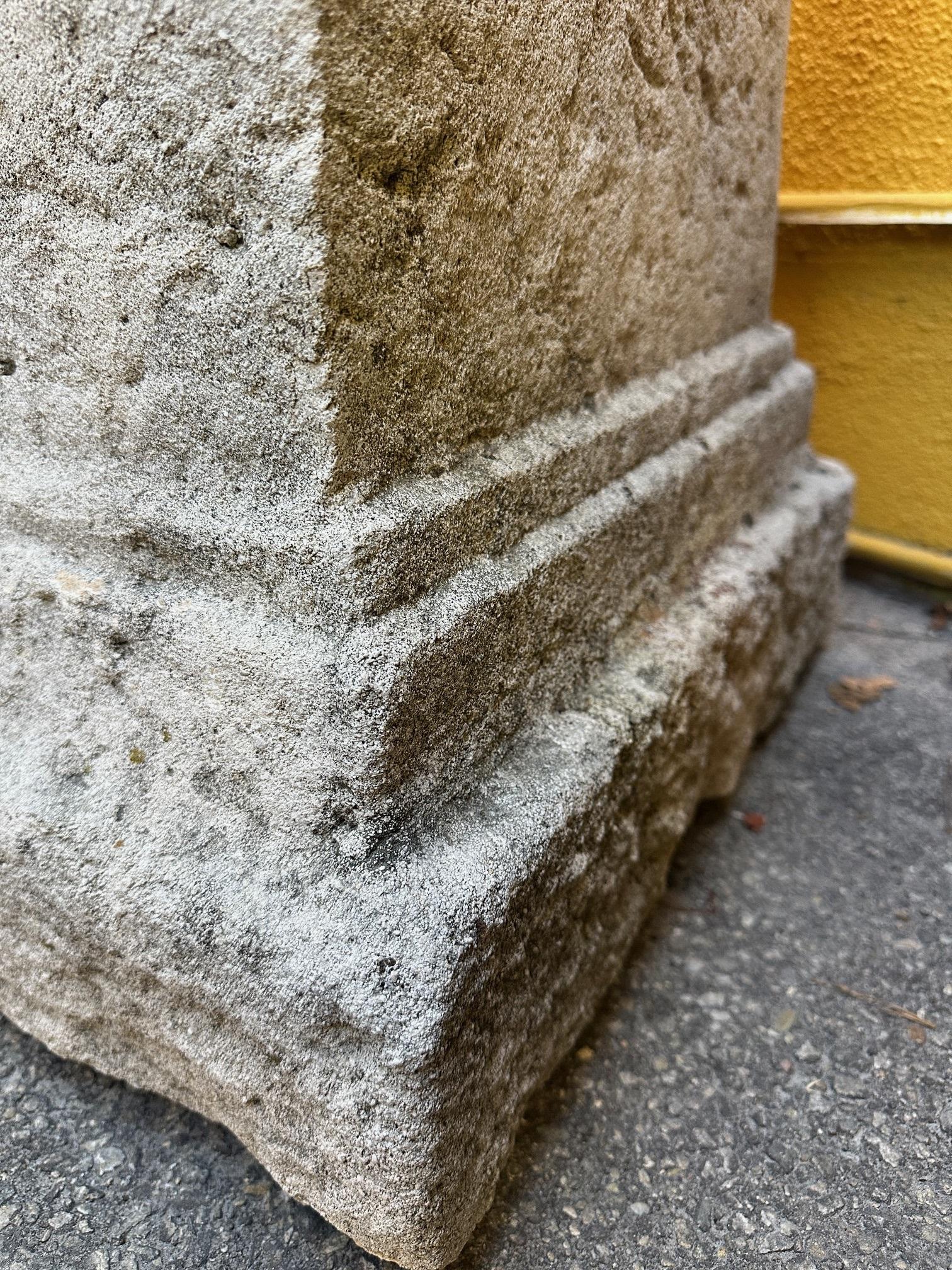 18th Century and Earlier Hand Carved Stone Pedestal Column Post Fountain Base Center block center piece