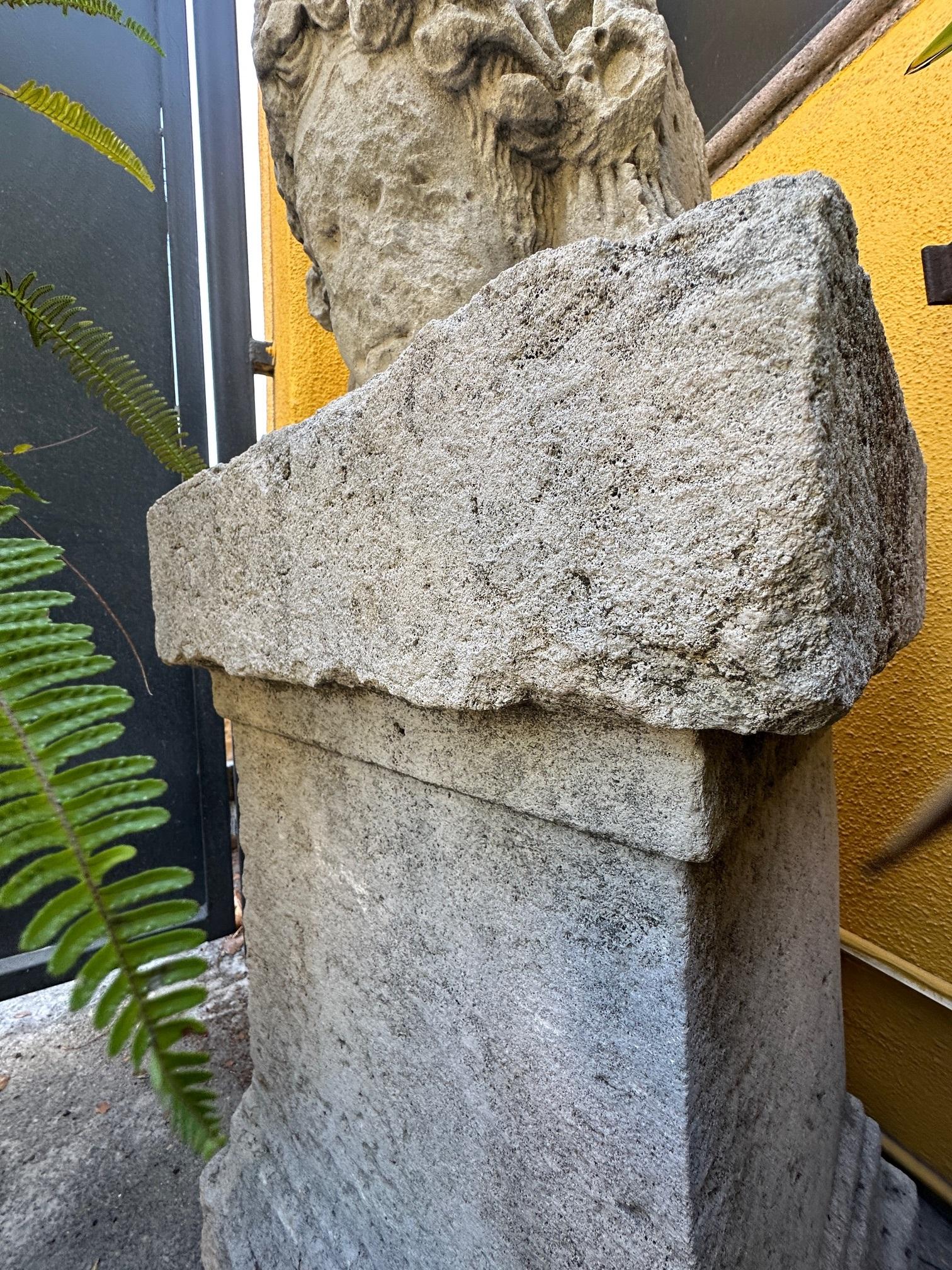 Hand Carved Stone Pedestal Column Post Fountain Base Center block center piece 1