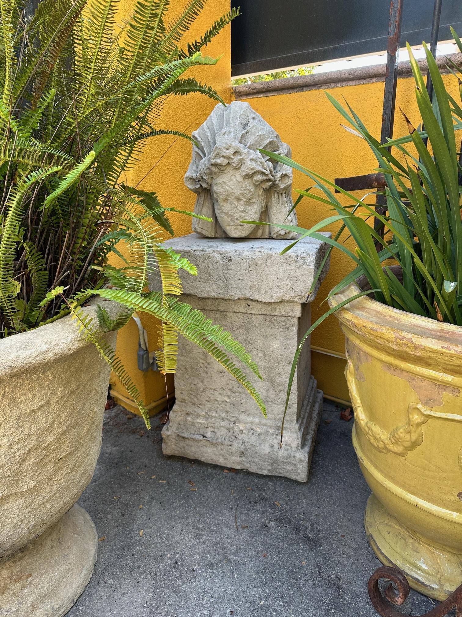 Hand Carved Stone Pedestal Column Post Fountain Base Center block center piece 3