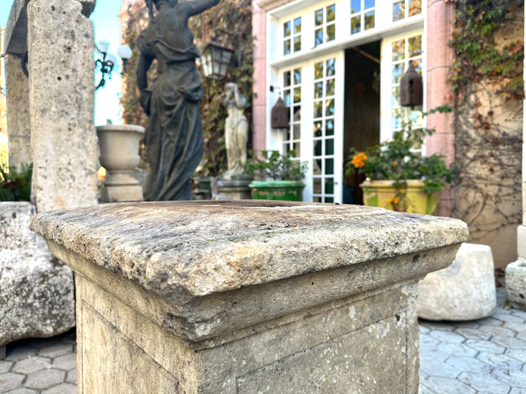 Hand Carved Stone Pedestal Column Post Fountain Base Center block center piece For Sale 4