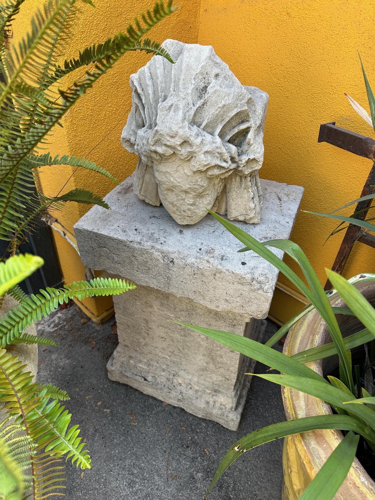 Hand Carved Stone Pedestal Column Post Fountain Base Center block center piece 4