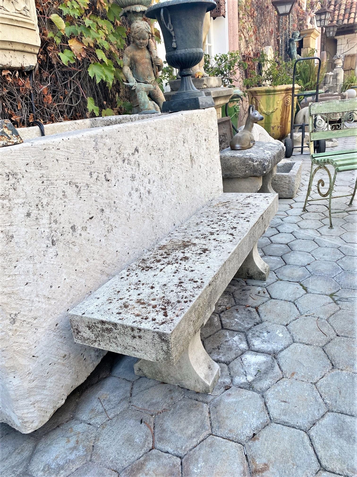 Hand Carved Stone Rustic Garden Bench Seat Antique Dealer Indoor Outdoor LA CA 3