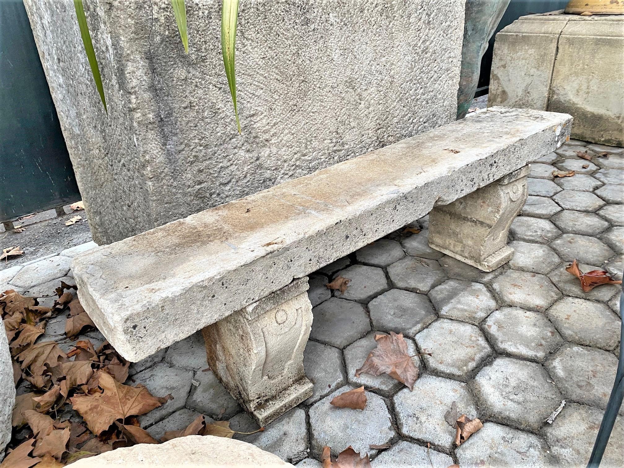 French Hand Carved Stone Rustic Garden Bench Seat Antique Indoor Outdoor Los Angeles CA