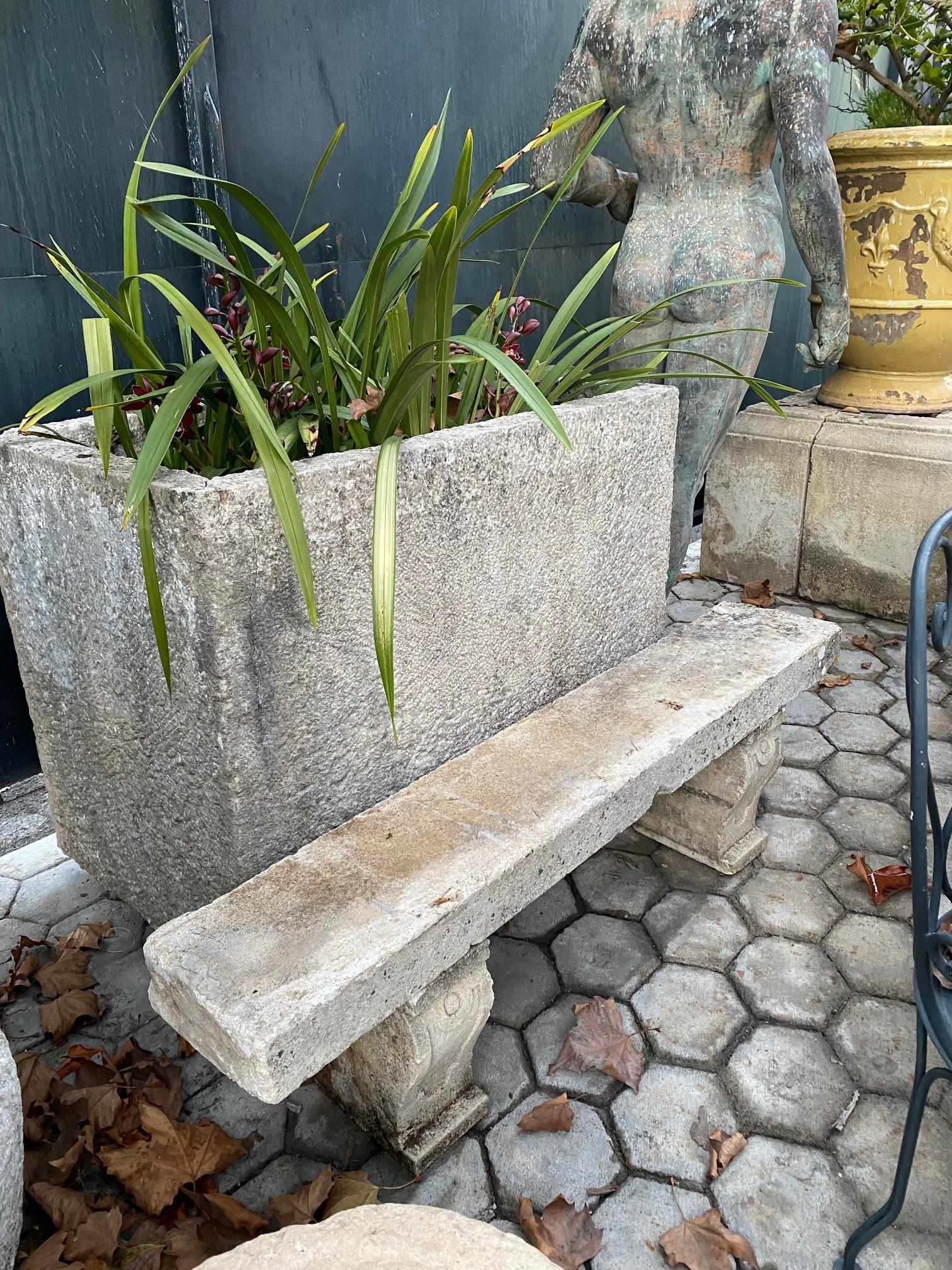 Hand Carved Stone Rustic Garden Bench Seat Antique Indoor Outdoor Los Angeles CA 3