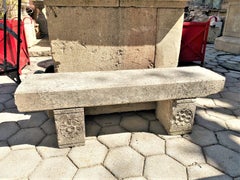 Banc de jardin de chambre à coucher ou de jardin rustique en pierre sculptée à la main avec assise ancienne pour l'intérieur et l'extérieur, LA CA