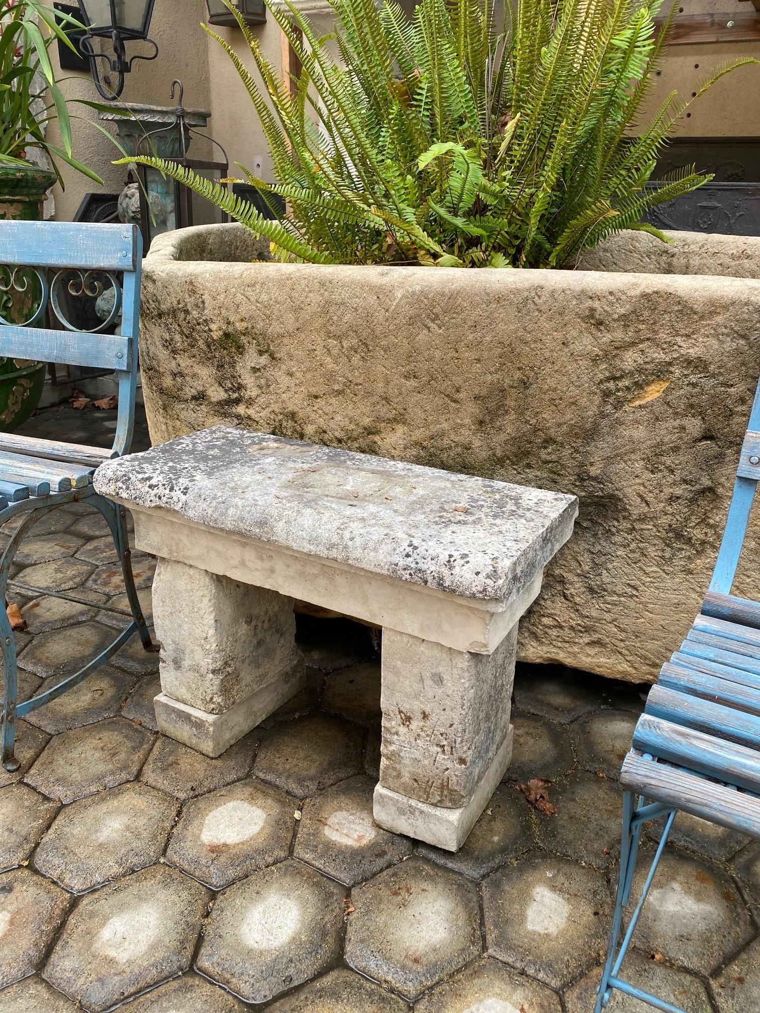 French Hand Carved Garden Stone Bench Rustic Farm Seat Antique Indoor Outdoor LA CA